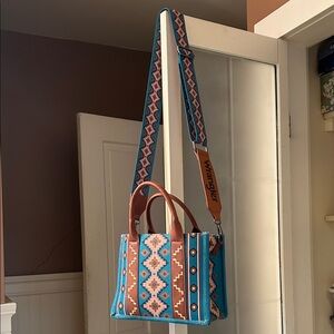Wrangler Blue and Brown Geometric Crossbody Bag